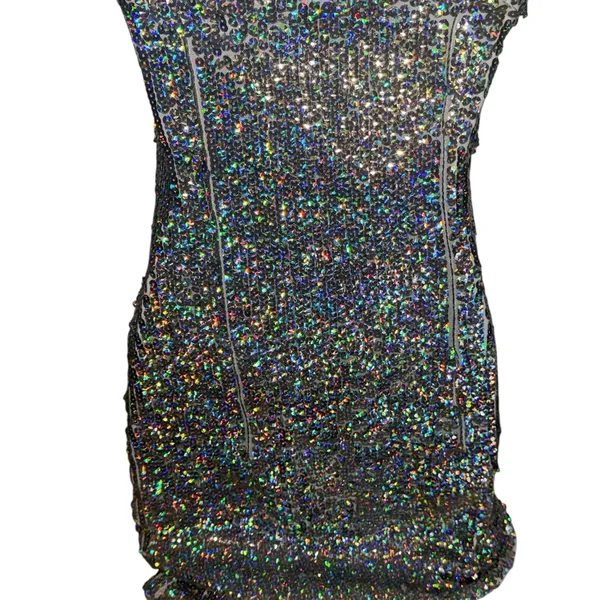 PrettyLittleThing Rhinestone Bodycon Mini Dress Black Sparkly Size 4 - Image 3