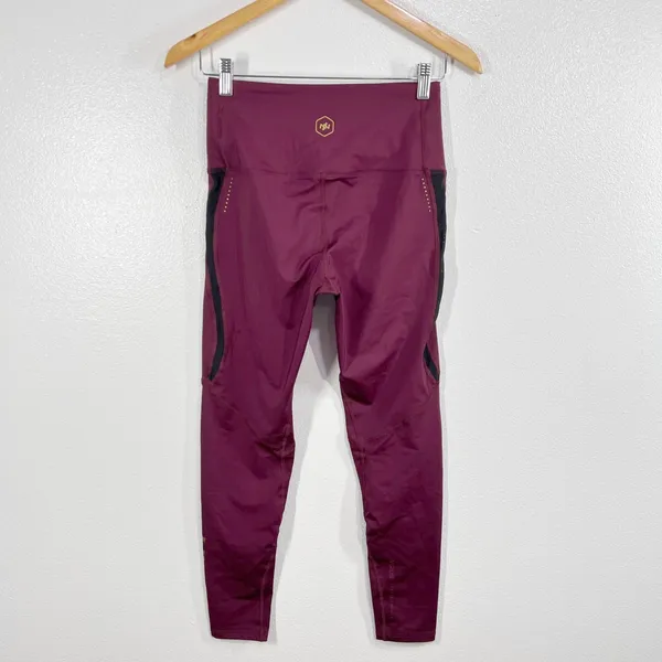 Virus x Onnit Hi-Waist Performance‎ Leggings M Women Maroon Gold Logo Training - Image 4
