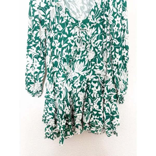 Free People Rebecka Floral Ruffled Mini Dress Size Medium Emerald Green - Image 10