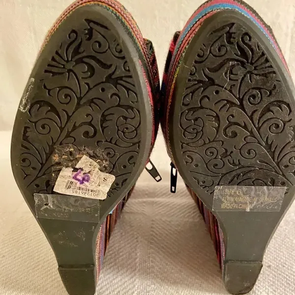 Charlotte Russe Black Colorful Wedge Heel Aztec Open Toe Shoes Women Sz 6 - Image 8