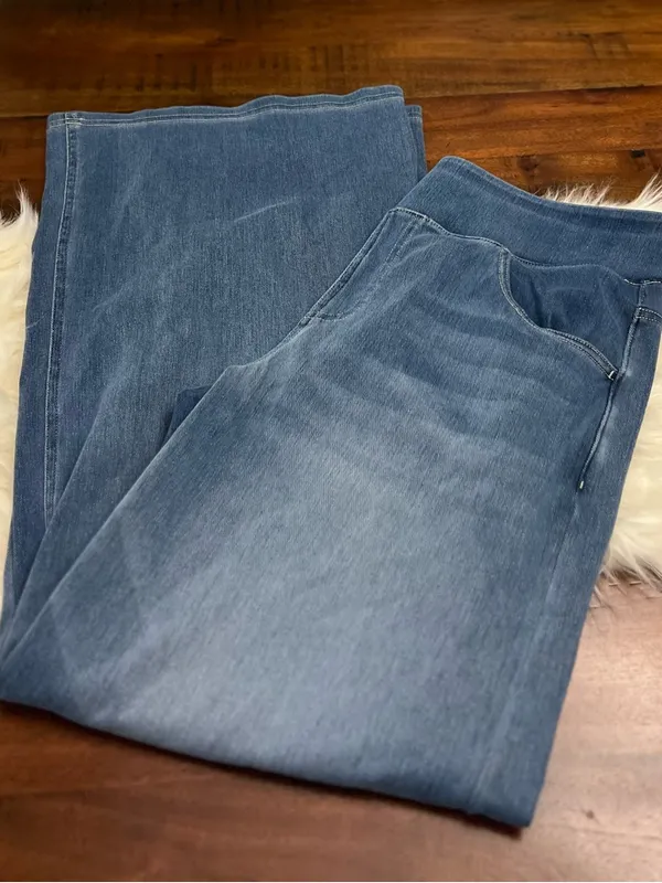 Halara Flex Wide Leg Jeans L Blue Pull On High Waisted Stretch Denim - Image 6