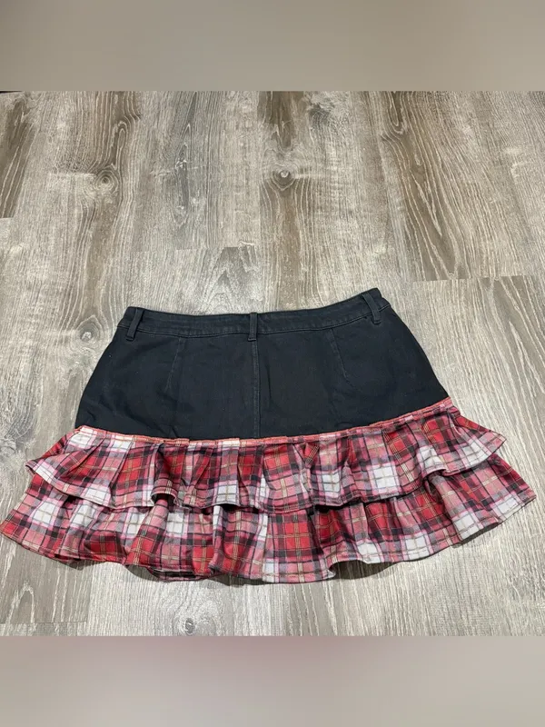 NWT Halara Flex Denim Plaid Ruffle Mini Skirt - Image 3