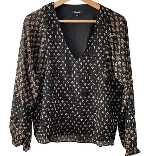 Madewell Sheer Sleeve Top in Brushstroke Paisley Mix M - Image 5