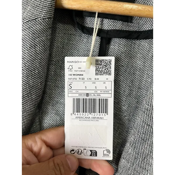 MNG Mango Linen Double Breasted Blazer Minimalist Coastal Chic Black White S New - Image 5