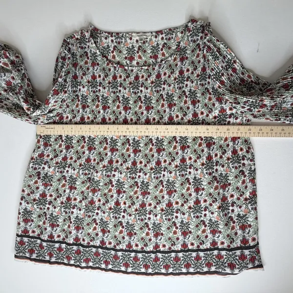 Max Studio Floral Bell Sleeve Pleated Peasant Blouse Large Multicolor Boho Comfy - Image 9