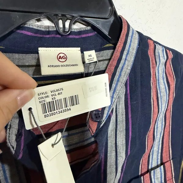 NWT Adriano Goldschmied Navy Multi Stripe Button Down Linen Shirt Dress Women XS - Image 4