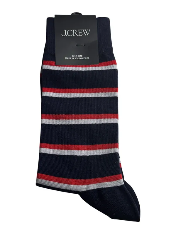 J. Crew Navy Socks with Red & White Stripes Crew Style Preppy Socks New With Tag - Image 2