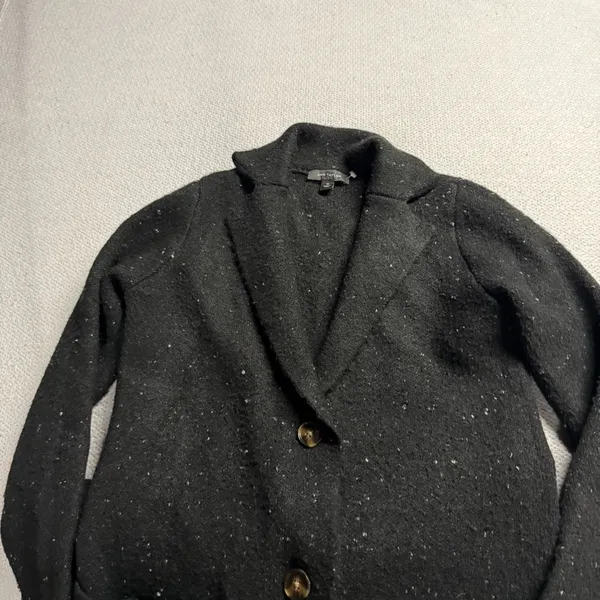 Ann Taylor Black Women's Longline Collared Sweater Coat Coatigan XSmall Pockets - Image 5