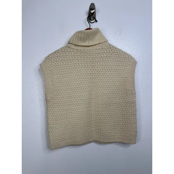 Madewell Womens Cream Honeycomb Stitch‎ Turtleneck Sweater Vest N0008 Small - Image 2