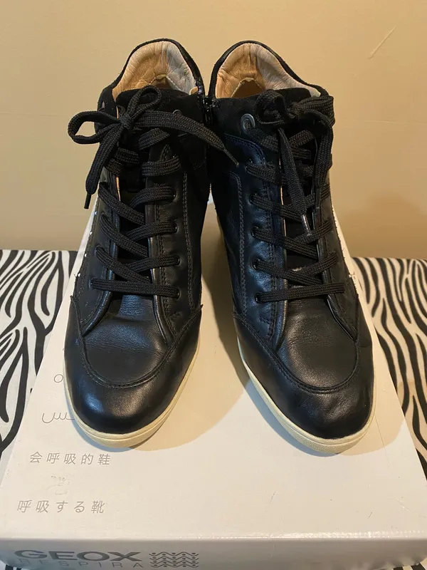 Black Leather Geox Wedge Sneakers 9 - Image 9