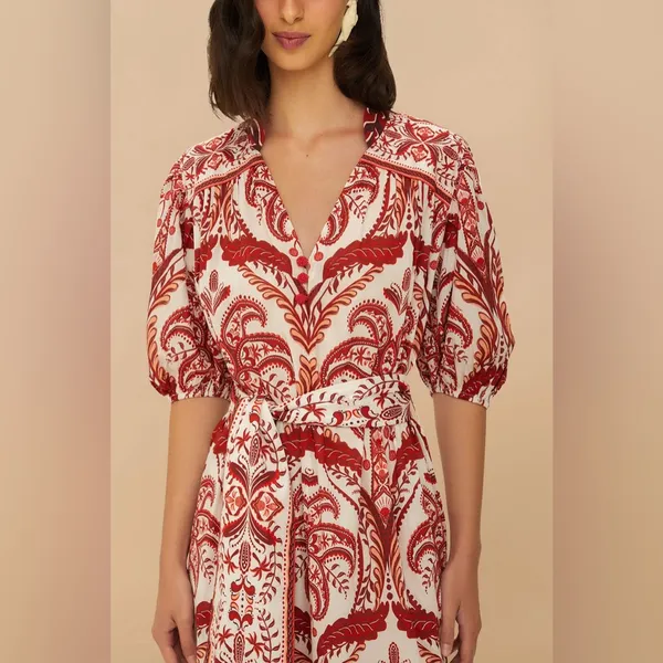 FARM RIO Off-White Green Floral Cascade Lenzing Ecovero mid Dress, small, $280 - Image 2