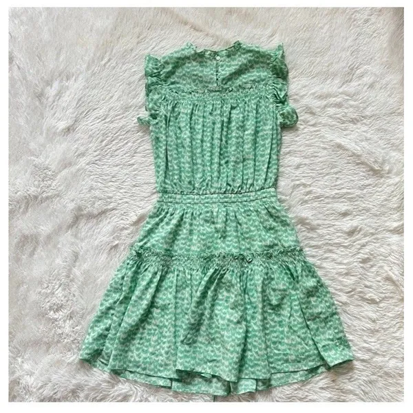 PINCH Womens Green White Printed Tiered Mini Dress Size S Smocked Ruffled Lined - Image 9