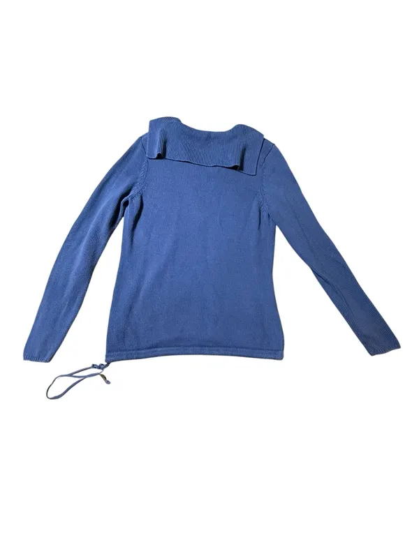 Lauren Ralph Lauren Blue Knit Hoodie Sweater Sz M V-Neck Drawstring Pullover VTG - Image 3
