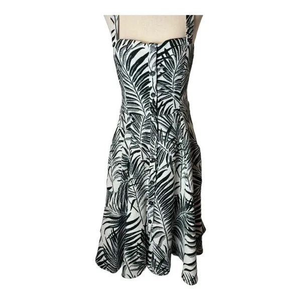 Hutch Aidy Dress‎ Womens 10 Black Ivory Palm Print Button Front Knee Length - Image 8