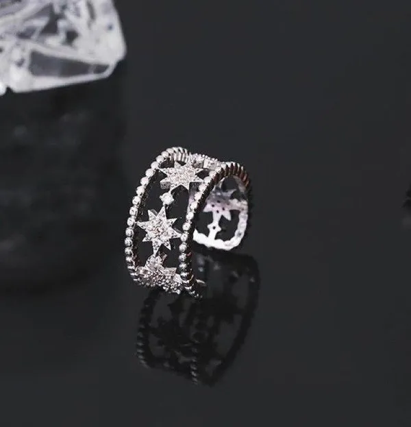 925 Silver Plated Six Pointed Star Open Ring for Women,Statement Ring,Star Ring - Image 2