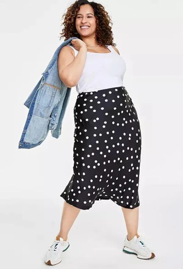 Women's Dot-Print Midi Slip Skirt,  - Image 2
