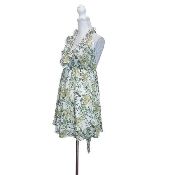 Angel Biba Tropical Leaves Print Halter Mini Dress Sz 12 Backless Angelcore Glam - Image 3