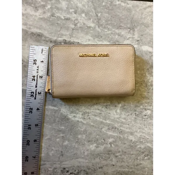 Michael Kors Jet Set Small Zip Around Card Case Pebbled Leather Pink Gold Tone - Image 3