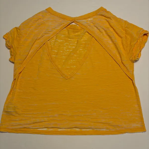 Free People T-Shirt Womens Medium Yellow Open Back Burnout Slub Knit Tee - Image 2