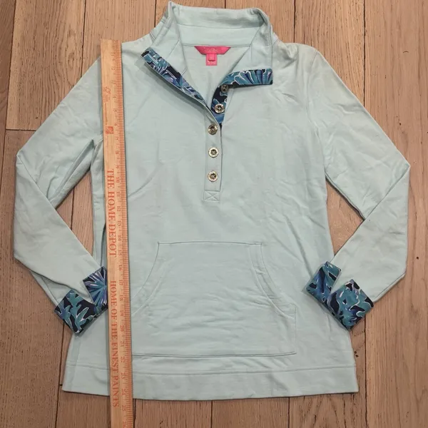 Lilly Pulitzer UPF 50+ LANDLEY Popover XS Green Blue Athleisure Preppy Sweater‎ - Image 7
