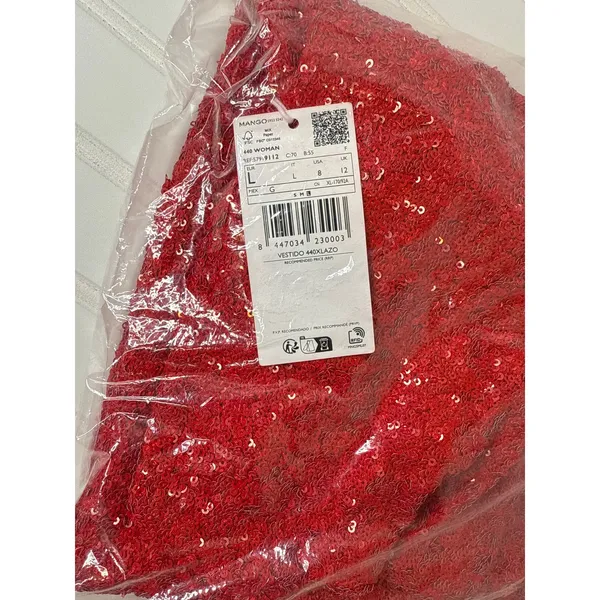 NWT Mango Red Sequined Halter Neck Mini Dress Cocktail Party Glam Bling Size 8 - Image 6