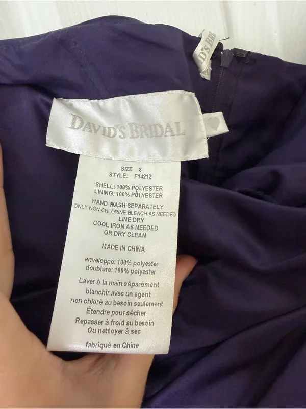 David's Bridal Plum Strapless Ruched Satin Cocktail Dress‎ - Image 5