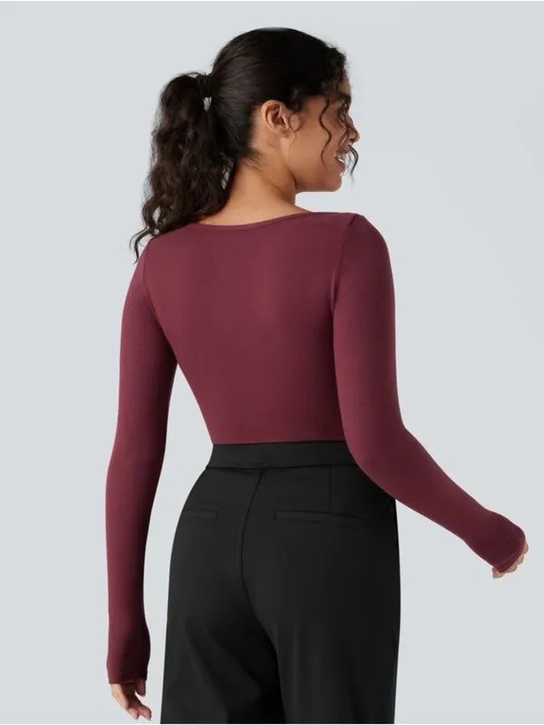 🌸Lucky Brand square-neck long sleeve contour top in a burgundy / maroon shade.M - Image 3