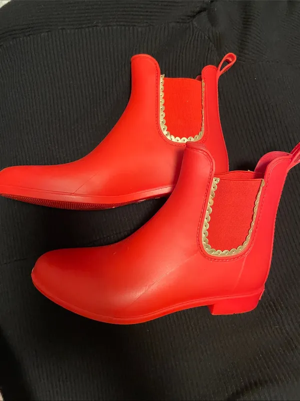 Jack Rogers Red Chelsea Rain Boots with Gold Trim - Image 3