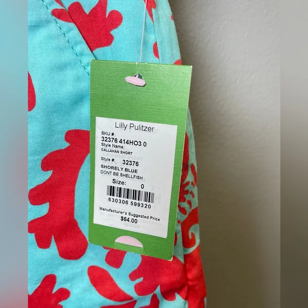 Lilly Pulitzer‎ NEW Don’t be Shellfish Callahan Aqua Coral Turtle Shorts Size 0 - Image 4