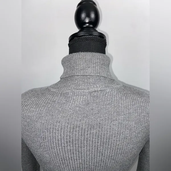 Turtleneck Sweater Grey Rib Knit Large Ambiance Apparel Stretch Top - Image 10