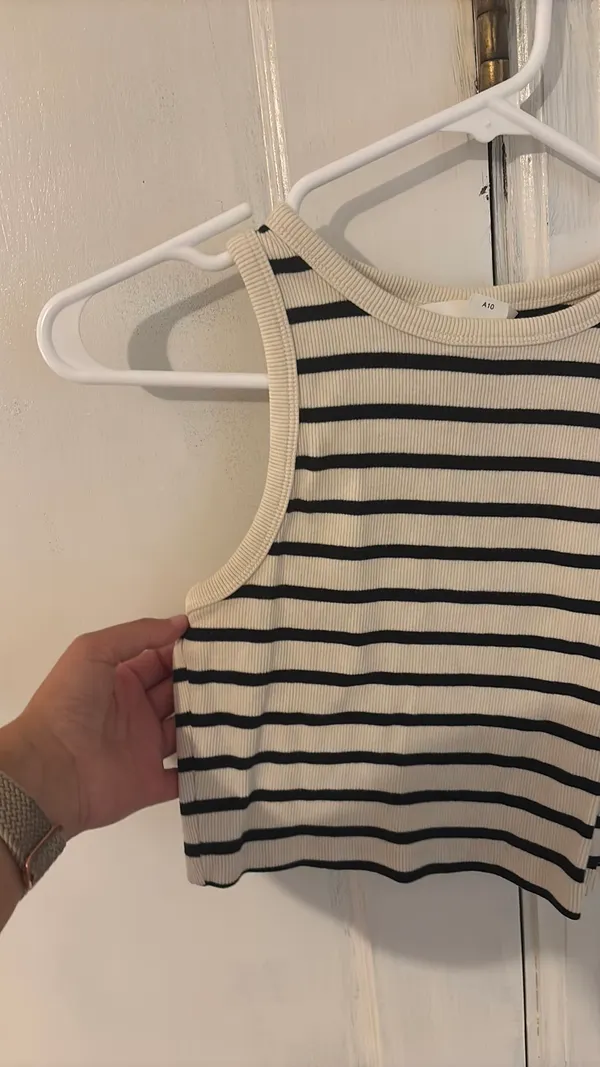 H&M Cream Beige Striped Tank Top - Image 4