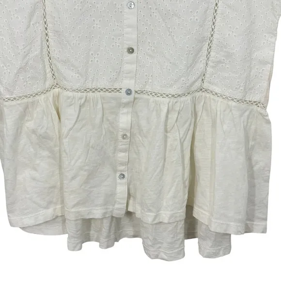 Lucky Brand White‎ Eyelet Peplum Babydoll Button Up Shirt Top Boho Cotton NWT - Image 11