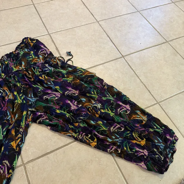 Anthropologie Tiered Balloon Pants Sheer Colorful Crane Drawstring Boho Small - Image 3