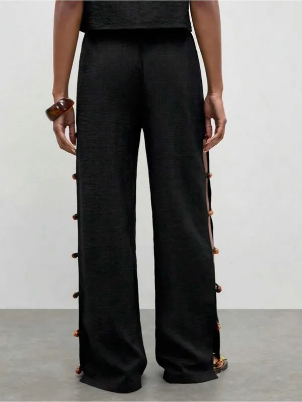 🦓🦓🦓BOGOHO🦓🦓🦓Black Sleeveless Wide-Leg Jumpsuit with Side Beaded Accents-12 - Image 8
