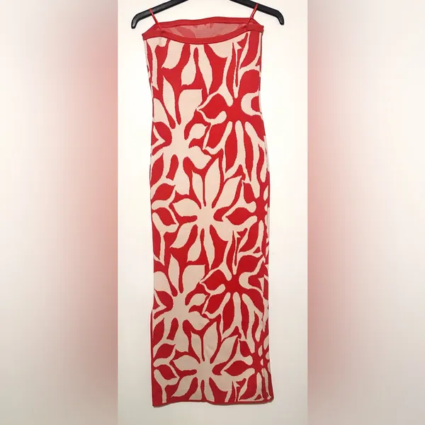House of Harlow 1960 knit Red and White Maxi Dress tube top with slit bottom - Image 5
