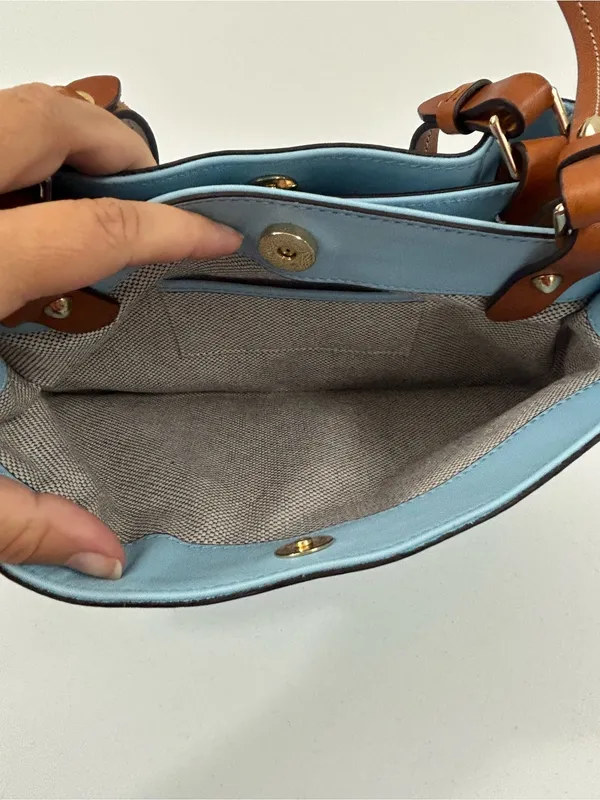 Dooney & Bourke City Large Barlow in Ice Blue and British Tan Leather - Image 7