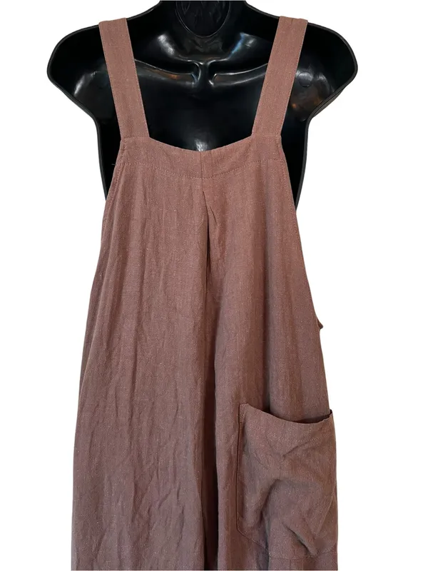 Caracilia Brown Wide-Leg Linen-Blend Overalls Jumpsuit - Image 9