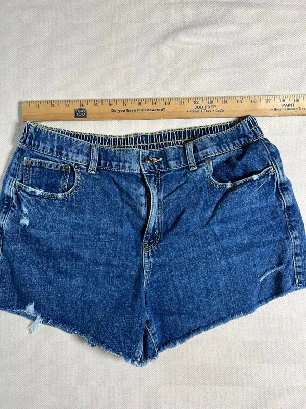 Aerie Daydream Denim Shortie frayed hem elastic back light distressing size L - Image 5