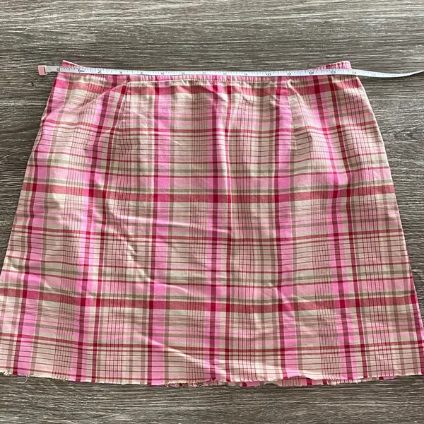Y2k vintage Ann Taylor plaid checkered mini skirt pink beige tan small - Image 3
