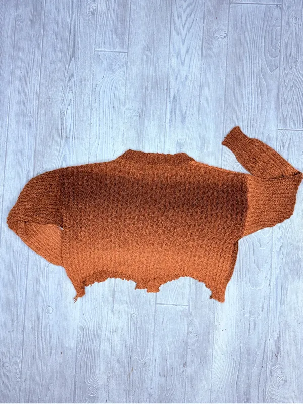 Earthbound cropped long sleeve brown hombre sweater shirt pull over med - Image 4