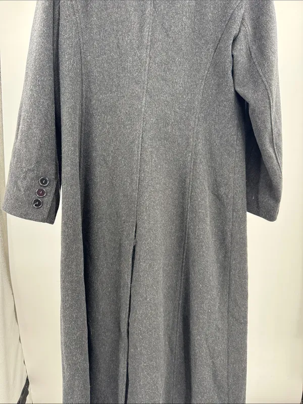 Anne Klein black dark Charcoal Gray Tailored Trench car Coat 100% wool winter - Image 10