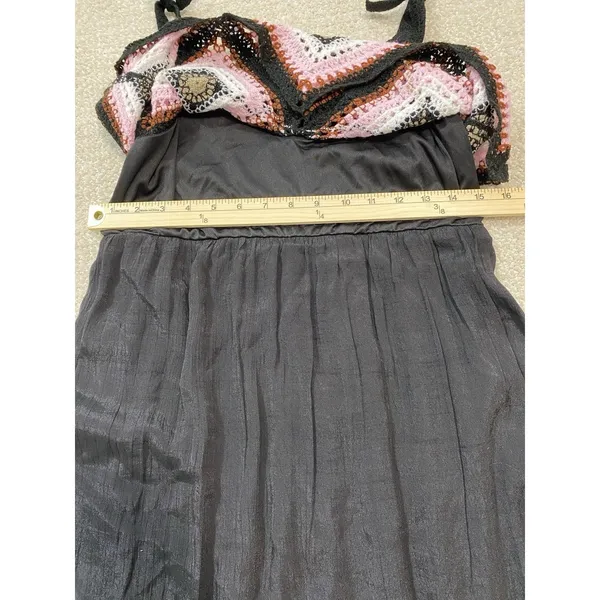 REBELLION Crochet Geometric Maxi Dress Sleeveless Black Pink Size M - Image 11