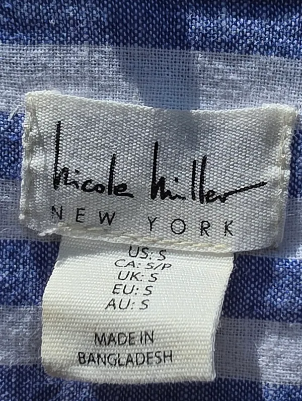 Nicole Miller Blue and White Striped Linem Blend Button-Up Shirt Small - Image 4