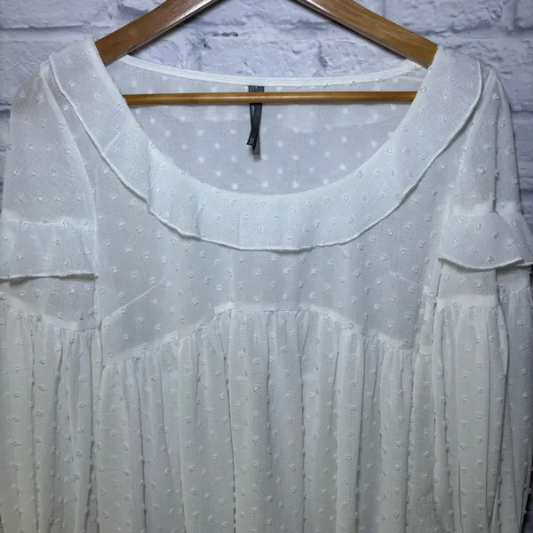 Anthropologie Ruffle Mesh Women’s Long Sleeve Blouse Swiss Dot Sheer Size Small - Image 2