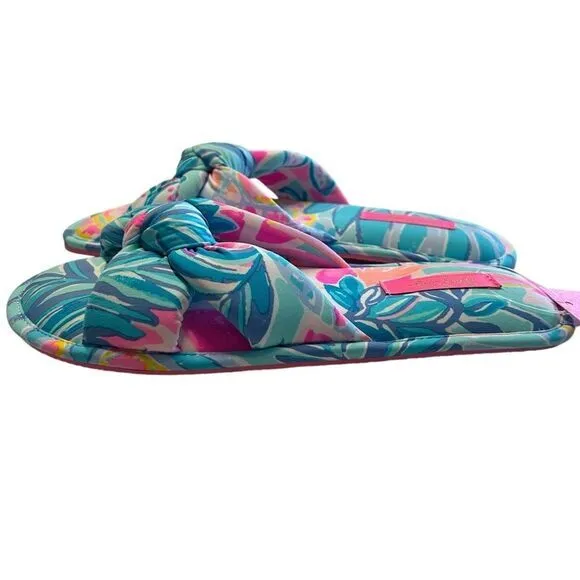 Lilly Pulitzer S/M Pool Slipper Slides Aqua Pink Rainforest Retreat Resortwear‎ - Image 5