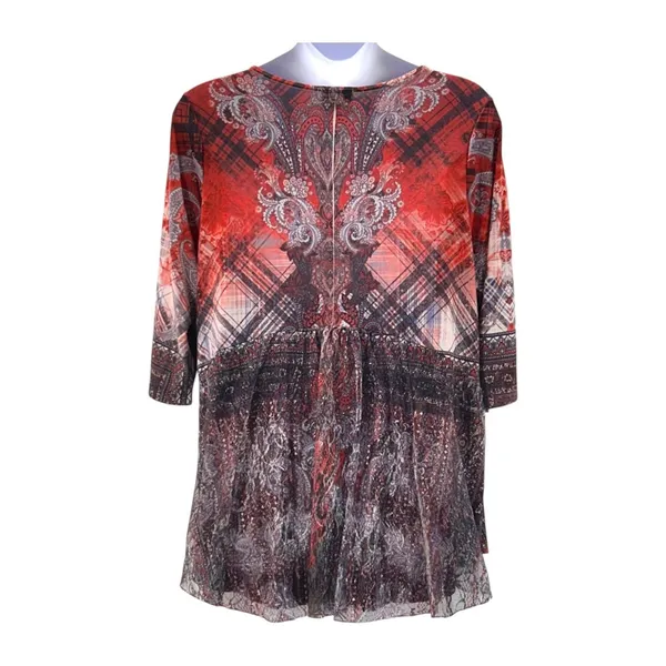 One World‎ Tunic Peplum Red 2X - Image 2