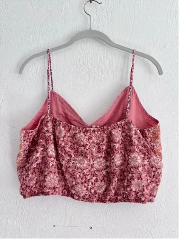 Women's American Eagle Floral Crop Top Size L Pink Orange - Image 2
