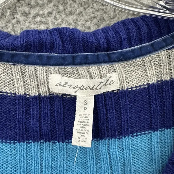 NWT Aeropostale Striped V Neck Knit‎ Sweater Angora Rabbit Retro Y2K Women Small - Image 3