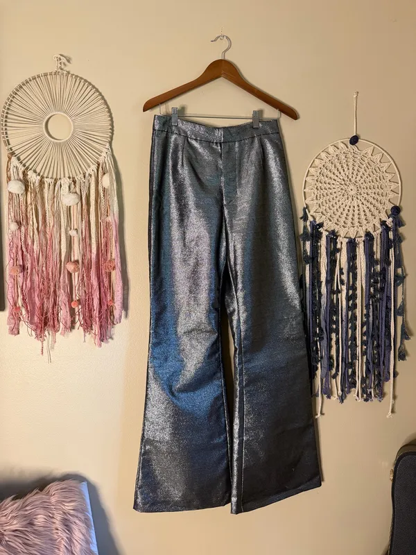 House of CB London Jas Silver Kick Flare Trousers Pants Size Medium - Image 4