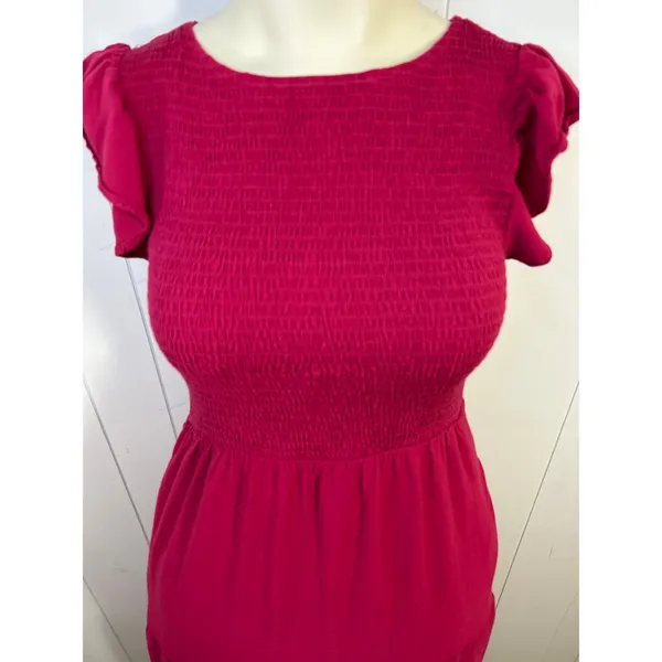 Zesica Smocked Elastic Waist Tiered Midi Dress with Flutter Sleeve Plum Size M - Image 3